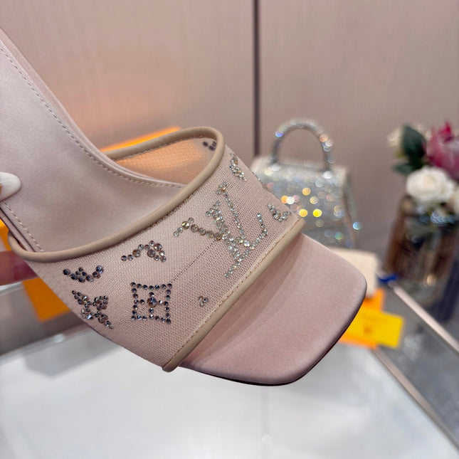LV 26S MULE HEELS 90 MM IN BEIGE FABRIC AND LAMBSKIN