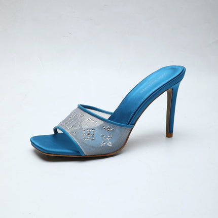 LV 26S MULE HEELS 90 MM IN OCEAN BLUE FABRIC AND LAMBSKIN
