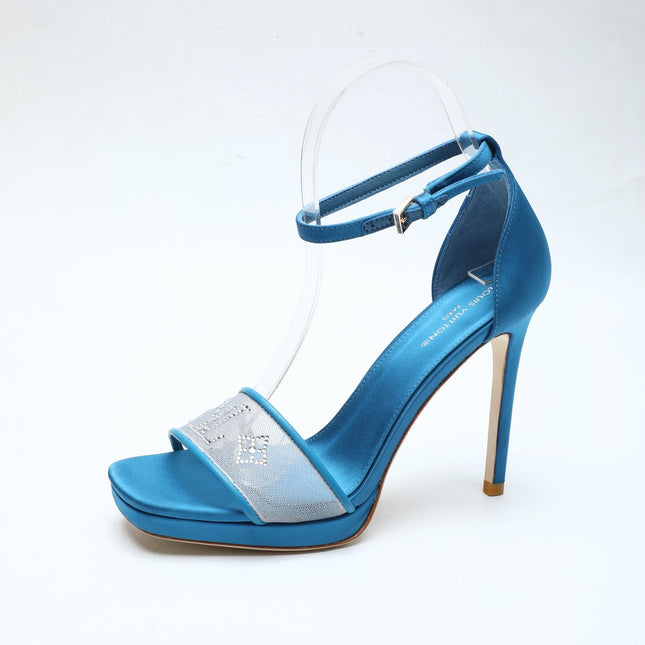 LV 26S HIGH HEEL SANDALS 110 MM IN OCEAN BLUE FABRIC AND LAMBSKIN