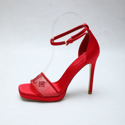 LV 26S HIGH HEEL SANDALS 110 MM IN RED FABRIC AND LAMBSKIN