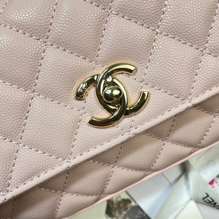 CHANEL 26S COCO HANDLE BAG 32 IN LIGHT PINK CAVIAR CALFSKIN GOLD HARDWARE