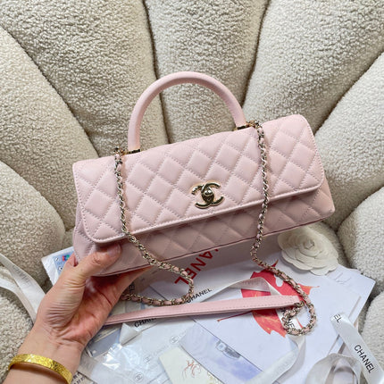 CHANEL 26S COCO HANDLE BAG 32 IN LIGHT PINK CAVIAR CALFSKIN GOLD HARDWARE