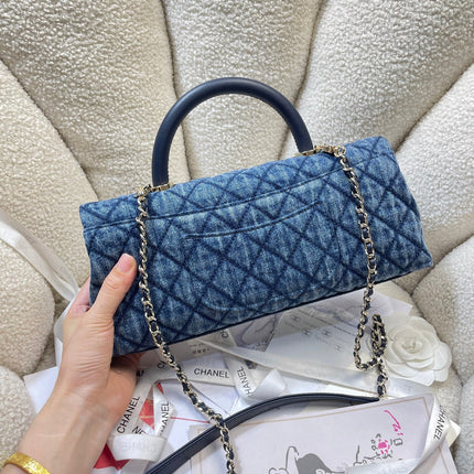 CHANEL 26S COCO HANDLE BAG 32 IN BLUE DENIM GOLD HARDWARE