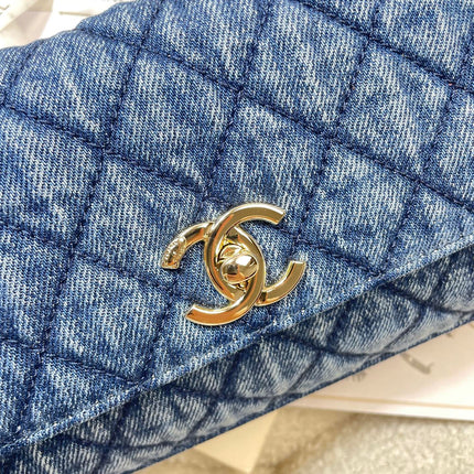 CHANEL 26S COCO HANDLE BAG 32 IN BLUE DENIM GOLD HARDWARE