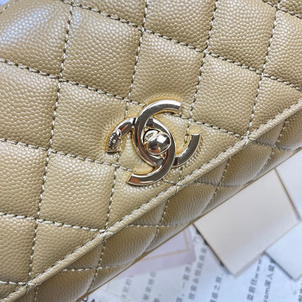 CHANEL 26S COCO HANDLE BAG 32 IN OLIVE BROWN CAVIAR CALFSKIN GOLD HARDWARE