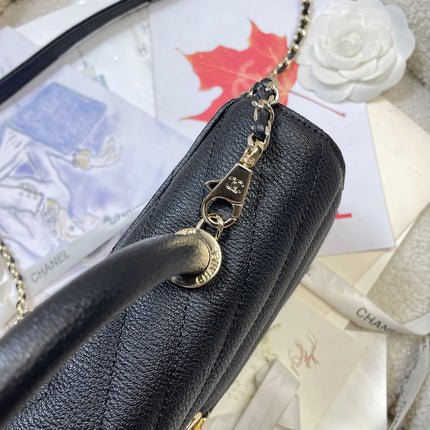 CHANEL 26S COCO HANDLE BAG 32 IN BLACK GRAINED CALFSKIN GOLD HARDWARE