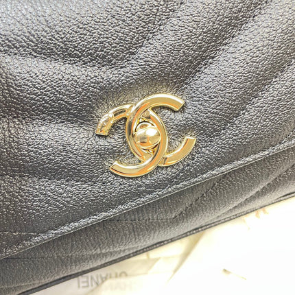CHANEL 26S COCO HANDLE BAG 32 IN BLACK GRAINED CALFSKIN GOLD HARDWARE