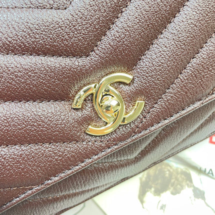 CHANEL 26S COCO HANDLE BAG 32 IN BURGUNDY RED GRAINED CALFSKIN GOLD HARDWARE