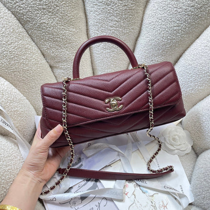 CHANEL 26S COCO HANDLE BAG 32 IN DARK RED GRAINED CALFSKIN GOLD HARDWARE