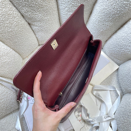 CHANEL 26S COCO HANDLE BAG 32 IN DARK RED GRAINED CALFSKIN GOLD HARDWARE