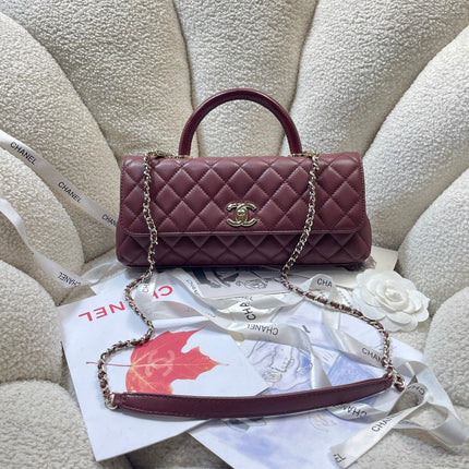 CHANEL 26S COCO HANDLE BAG 32 IN DARK RED CAVIAR CALFSKIN GOLD HARDWARE