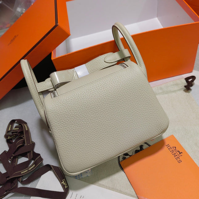 HM MINI LINDY 20 BAG IN PEARL GREY CALFSKIN