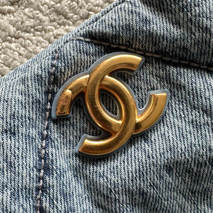 CHANEL 25S HOBO BAG 38 IN BLUE DENIM WITH GOLD HARDWARE