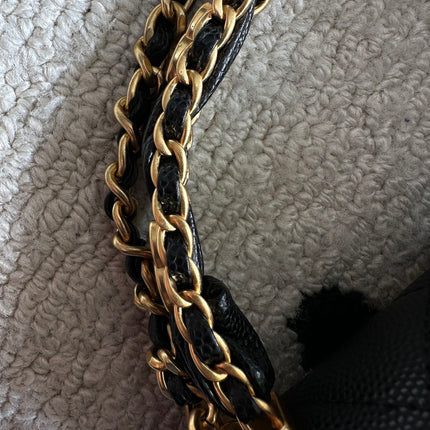 CHANEL 25S CLASSIC WALLET ON CHAIN 19 IN BLACK LAMBSKIN WITH GOLD HARDWARE