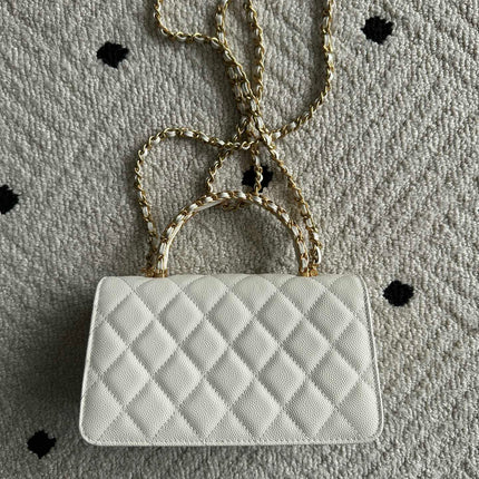 CHANEL 25S CLASSIC WALLET ON CHAIN 19 IN WHITE LAMBSKIN WITH GOLD HARDWARE
