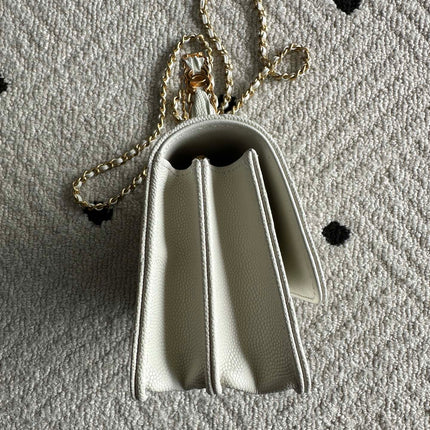 CHANEL 25S CLASSIC WALLET ON CHAIN 19 IN WHITE LAMBSKIN WITH GOLD HARDWARE