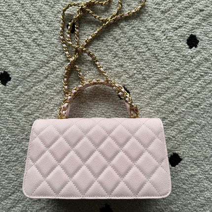 CHANEL 25S CLASSIC WALLET ON CHAIN 19 IN LIGHT PINK LAMBSKIN WITH GOLD HARDWARE