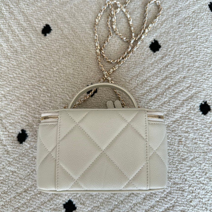 CHANEL 25S VANITY BAG 17 IN WHITE CAVIAR LEATHER WITH GOLD HARDWARE