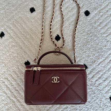 CHANEL 25S VANITY BAG 17 IN DARK RED CAVIAR LEATHER WITH GOLD HARDWARE