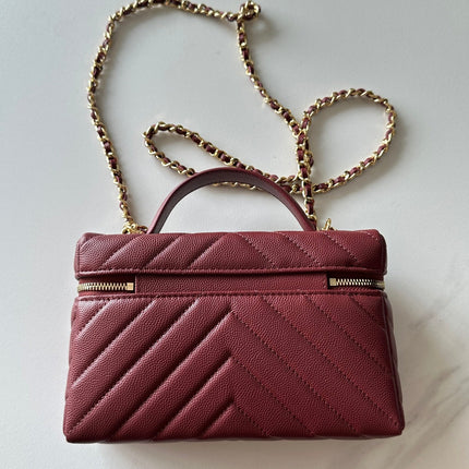 CHANEL 25S VANITY CLASSIC FLAP 17 IN DARK RED CHEVRON QUILTED CALFSKIN GOLD HARDWARE