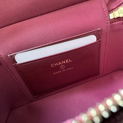 CHANEL 25S VANITY CLASSIC FLAP 17 IN DARK RED CHEVRON QUILTED CALFSKIN GOLD HARDWARE