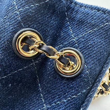 CHANEL 26S MINI BUCKET BAG 18 IN BLUE QUILTED DENIM GOLD HARDWARE