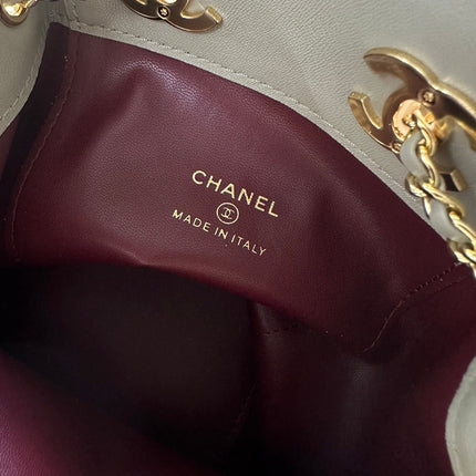 CHANEL 26S MINI BUCKET BAG 18 IN GREY QUILTED SUEDE GOLD HARDWARE