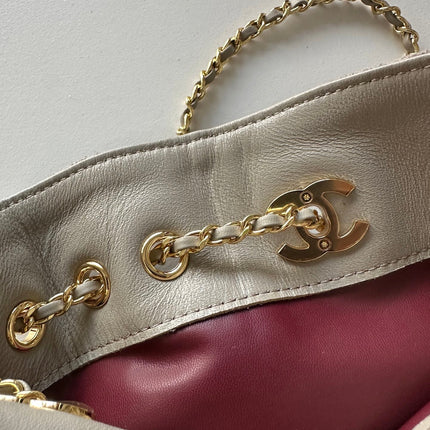 CHANEL 26S MINI BUCKET BAG 18 IN GREY QUILTED SUEDE GOLD HARDWARE