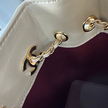 CHANEL 26S MINI BUCKET BAG 18 IN BEIGE QUILTED CALFSKIN GOLD HARDWARE
