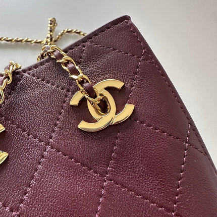 CHANEL 26S MINI BUCKET BAG 18 IN BURGUNDY RED QUILTED CALFSKIN GOLD HARDWARE