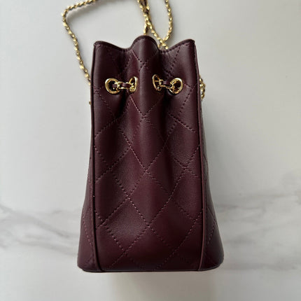 CHANEL 26S MINI BUCKET BAG 18 IN BURGUNDY RED QUILTED CALFSKIN GOLD HARDWARE