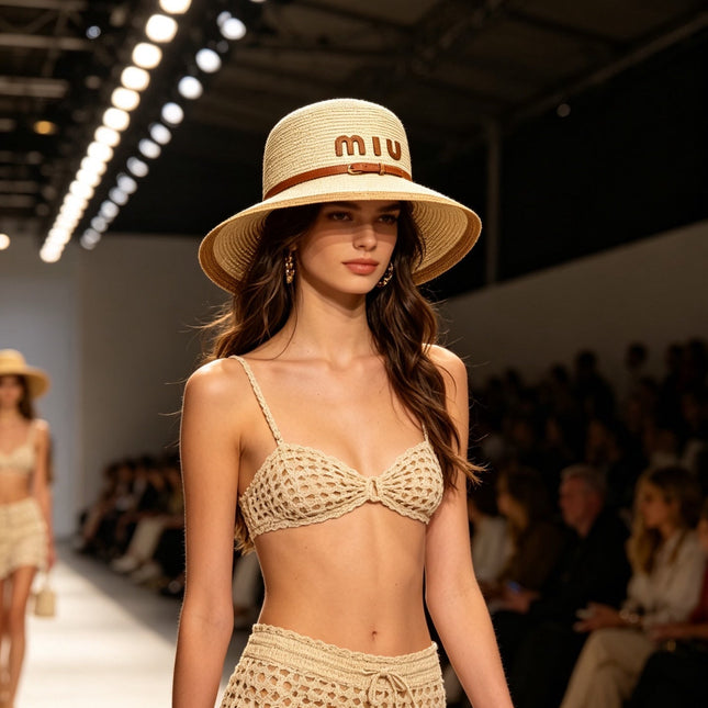 MIUMIU 26S COLOR-BLOCK STRAW HAT 342466