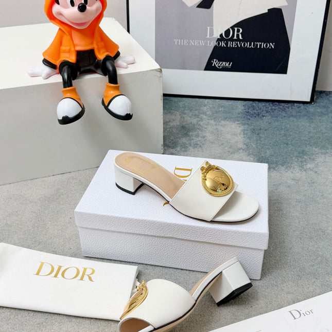 DIOR 26S HIGH-HEEL SANDALS IN WHITE CALFSKIN WITH GOLD HARDWARE