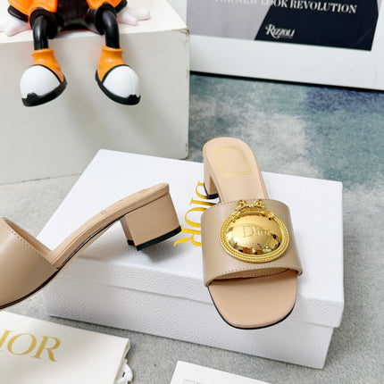 DIOR 26S HIGH-HEEL SANDALS IN BEIGE CALFSKIN WITH GOLD HARDWARE