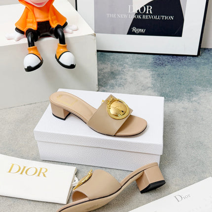 DIOR 26S HIGH-HEEL SANDALS IN BEIGE CALFSKIN WITH GOLD HARDWARE