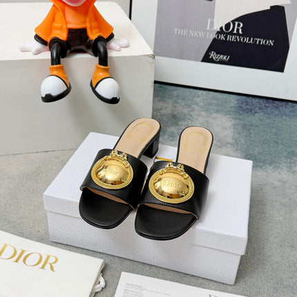 DIOR 26S HIGH-HEEL SANDALS IN BLACK CALFSKIN WITH GOLD HARDWARE