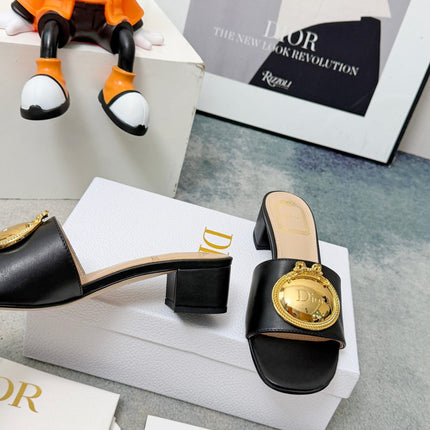 DIOR 26S HIGH-HEEL SANDALS IN BLACK CALFSKIN WITH GOLD HARDWARE