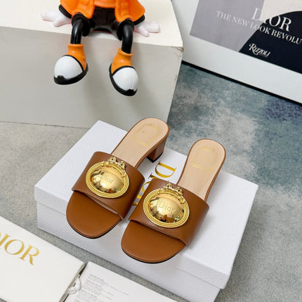 DIOR 26S HIGH-HEEL SANDALS IN BROWN CALFSKIN WITH GOLD HARDWARE