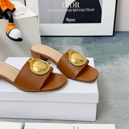 DIOR 26S HIGH-HEEL SANDALS IN BROWN CALFSKIN WITH GOLD HARDWARE