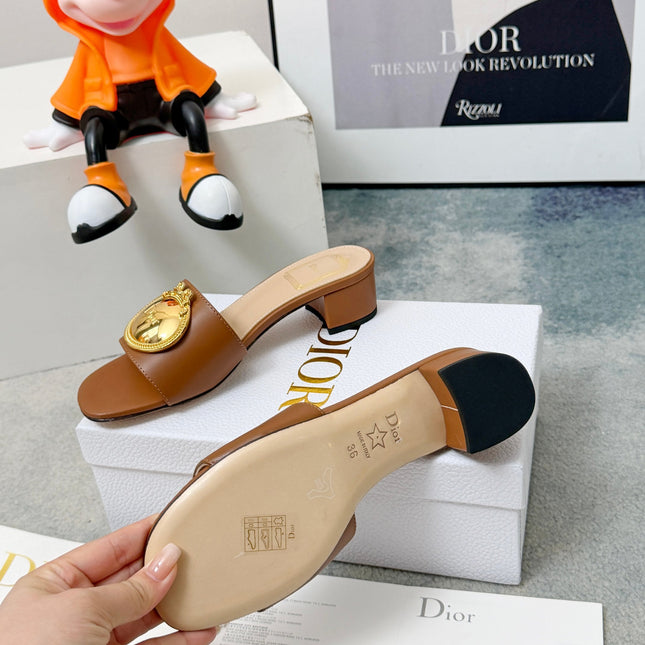 DIOR 26S HIGH-HEEL SANDALS IN BROWN CALFSKIN WITH GOLD HARDWARE