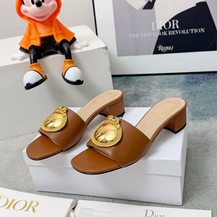 DIOR 26S HIGH-HEEL SANDALS IN BROWN CALFSKIN WITH GOLD HARDWARE