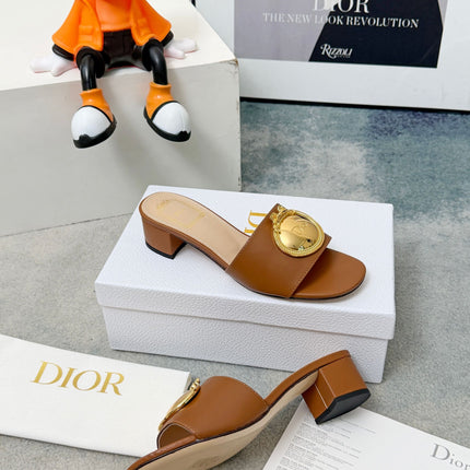 DIOR 26S HIGH-HEEL SANDALS IN BROWN CALFSKIN WITH GOLD HARDWARE