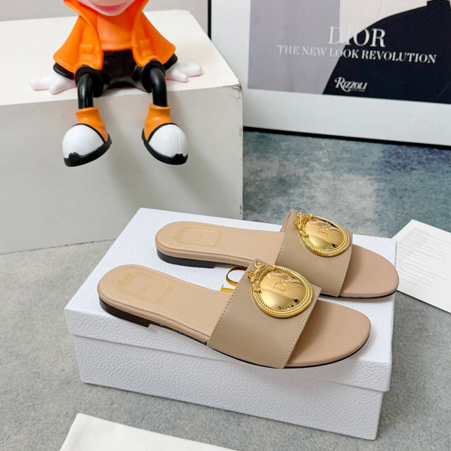 DIOR 26S SANDALS IN BEIGE CALFSKIN WITH GOLD HARDWARE