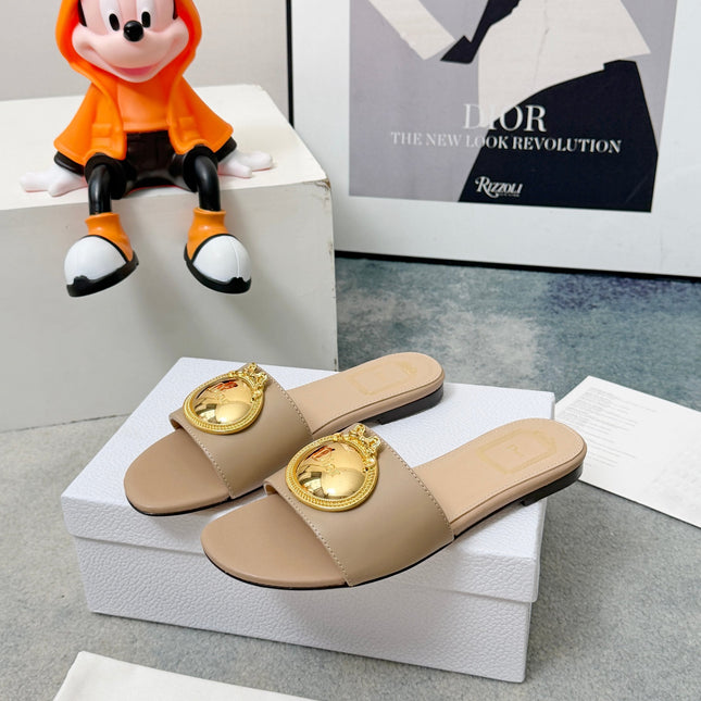 DIOR 26S SANDALS IN BEIGE CALFSKIN WITH GOLD HARDWARE