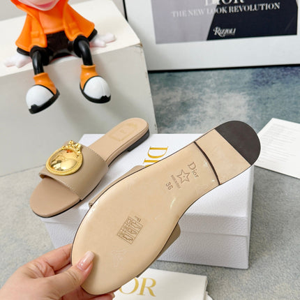 DIOR 26S SANDALS IN BEIGE CALFSKIN WITH GOLD HARDWARE
