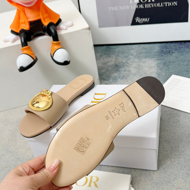 DIOR 26S SANDALS IN BEIGE CALFSKIN WITH GOLD HARDWARE