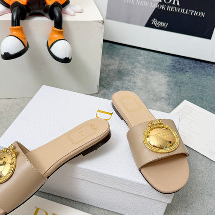 DIOR 26S SANDALS IN BEIGE CALFSKIN WITH GOLD HARDWARE