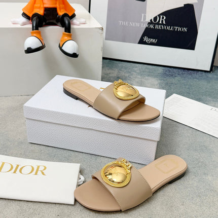 DIOR 26S SANDALS IN BEIGE CALFSKIN WITH GOLD HARDWARE