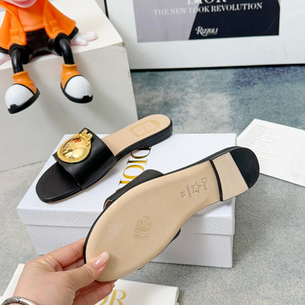 DIOR 26S SANDALS IN BLACK CALFSKIN WITH GOLD HARDWARE