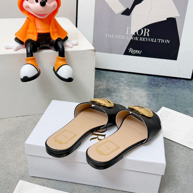 DIOR 26S SANDALS IN BLACK CALFSKIN WITH GOLD HARDWARE